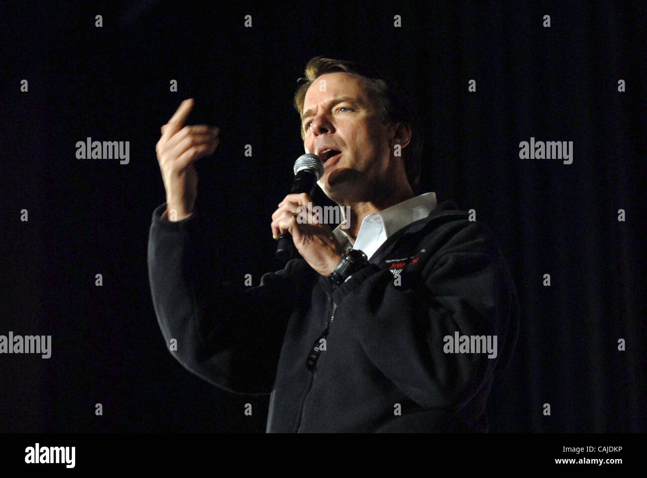 23 Gennaio 2008: Candidato presidenziale democratica John Edwards parla durante il suo ritorno a casa, torna strade Barnstorm Mercoledì 23 Gennaio, 2007 in Fuller Auditorium presso il College di calcare a Gaffney nella Carolina del Sud. Foto Stock