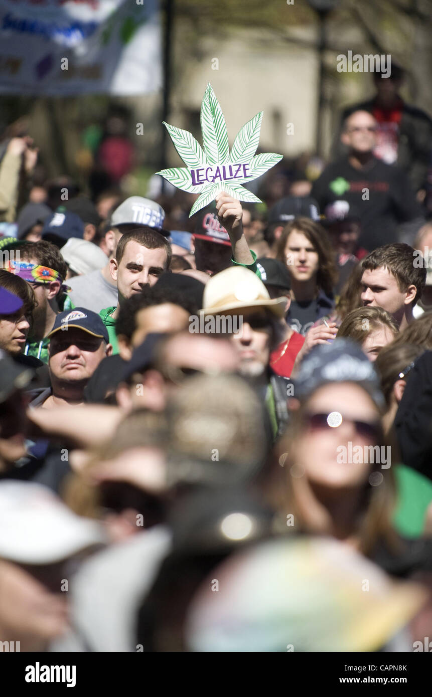 7 aprile 2012 - Ann Arbor, Michigan, Stati Uniti - Diverse migliaia di persone hanno partecipato la quarantunesima Hash annuale Bash, inizio dell'Università del Michigan campus in Ann Arbor, MI il 7 aprile 2012. (Credito Immagine: © Mark Bialek/ZUMAPRESS.com) Foto Stock