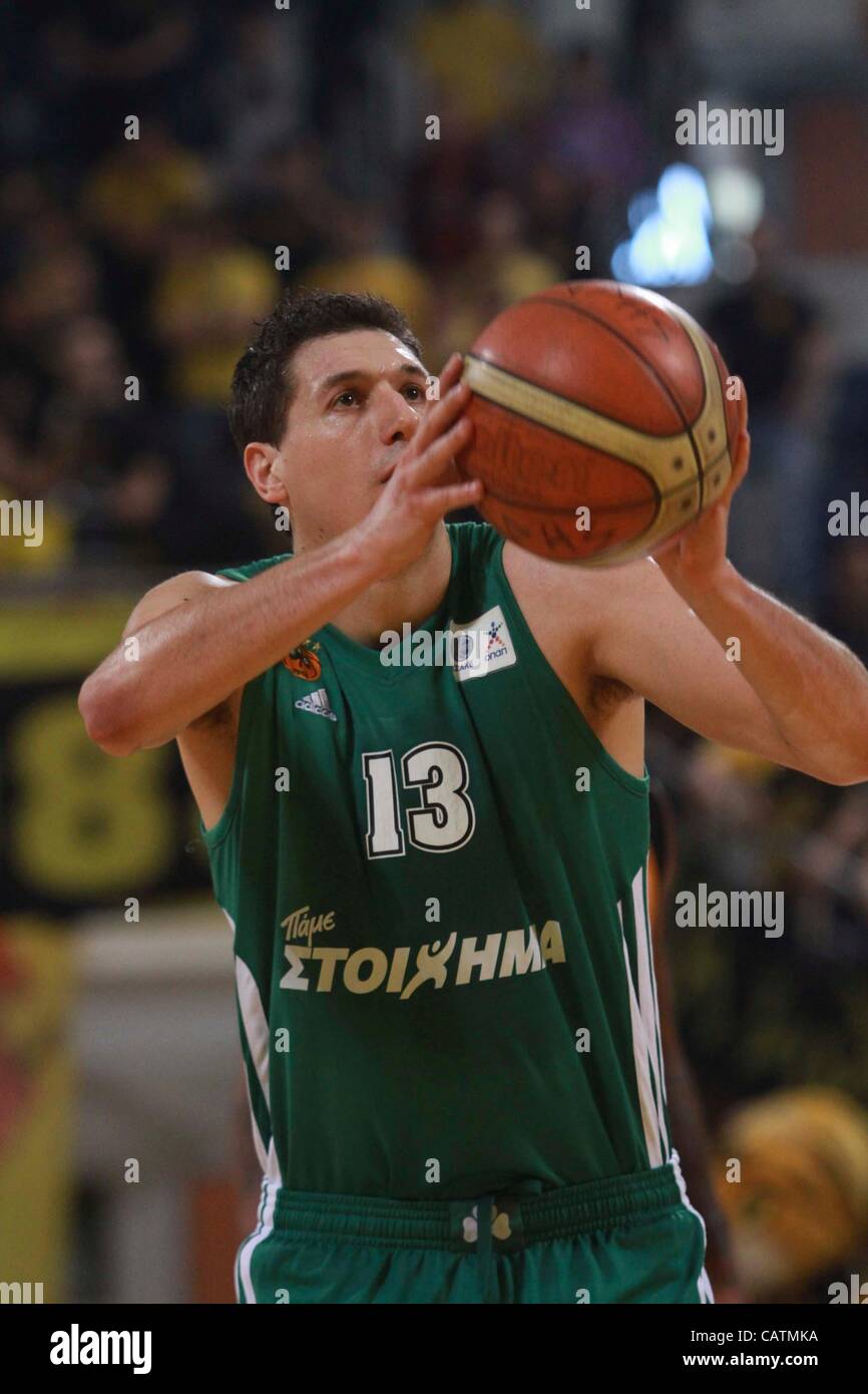 Dimitris Diamantidis durante Aris Thessalonikis vs Panathinaikos Basket Grecia XXI Aprile 2012 Foto Stock