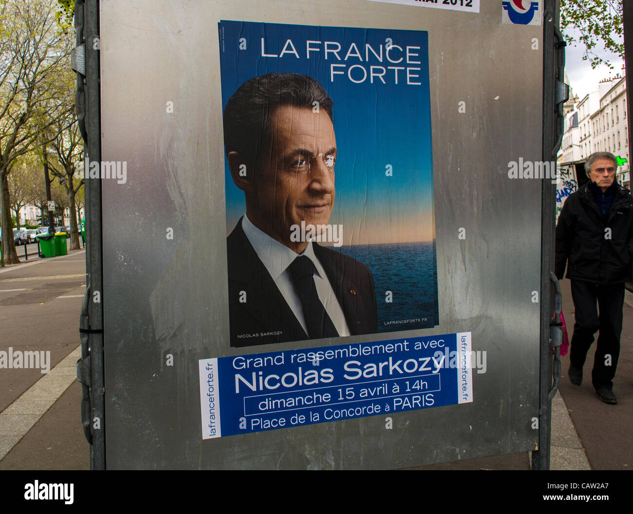 Candidato voto manifesti di strada in mostra, elezioni presidenziali francesi, 'Nicolas Sarkozy' segni della campagna Foto Stock