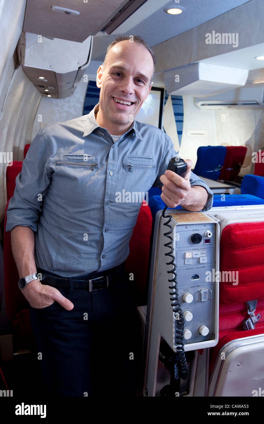 Anthony Toth ha costruito un vintage Pan Am 747 CABINA 1ª classe nel suo garage con originali pezzi recuperati. Toth, da Redondo Beach, California, USA, auspica la cabina diventerà un museo. Foto Stock