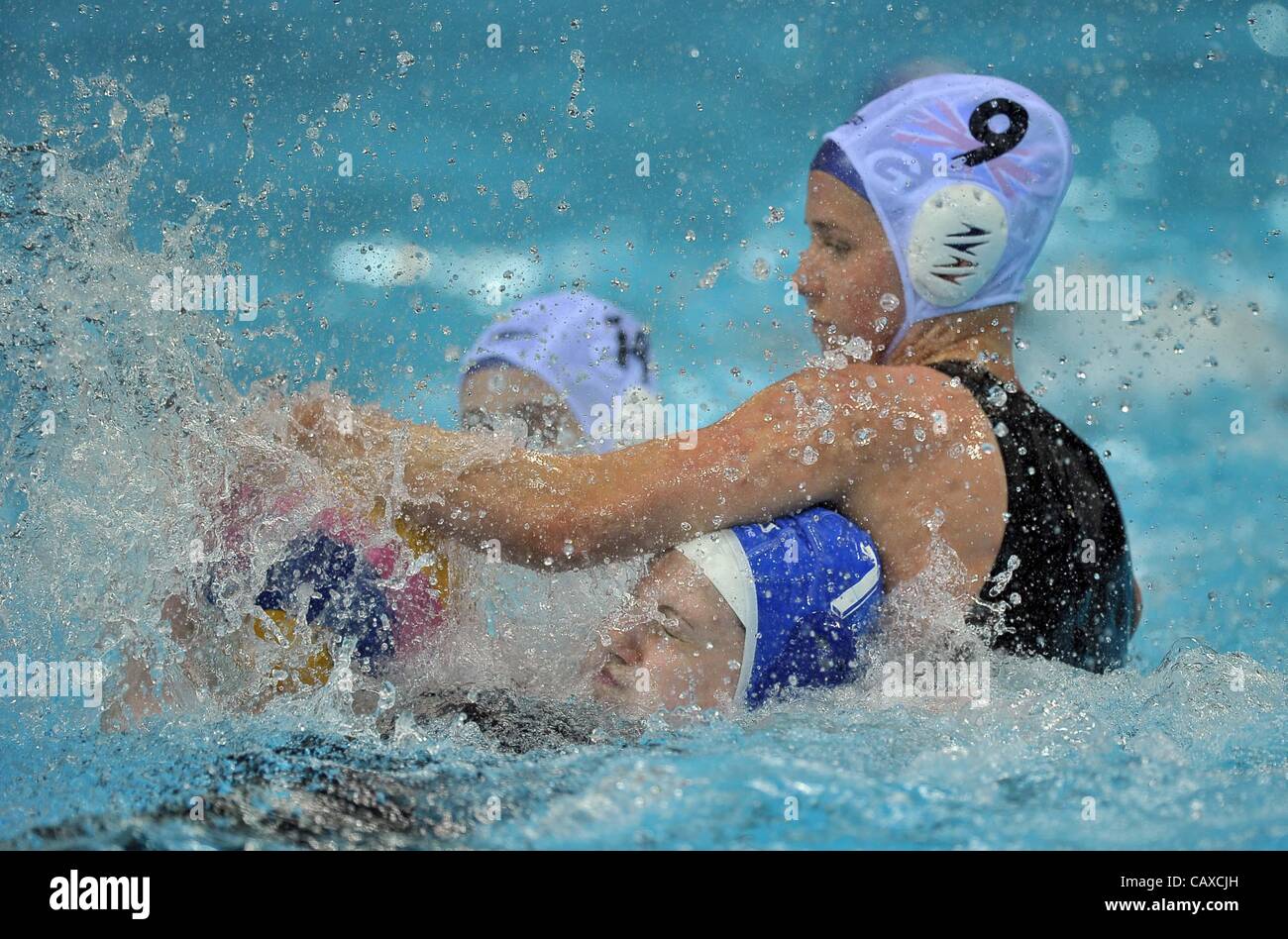 Pallanuoto ARENA, Stratford, Londra, Regno Unito, mercoledì. 02/05/2012. Rachel Drabble (9), Gran Bretagna (GBR) Vs Ungheria (HUN). VISA Pallanuoto Invitational. Foto Stock