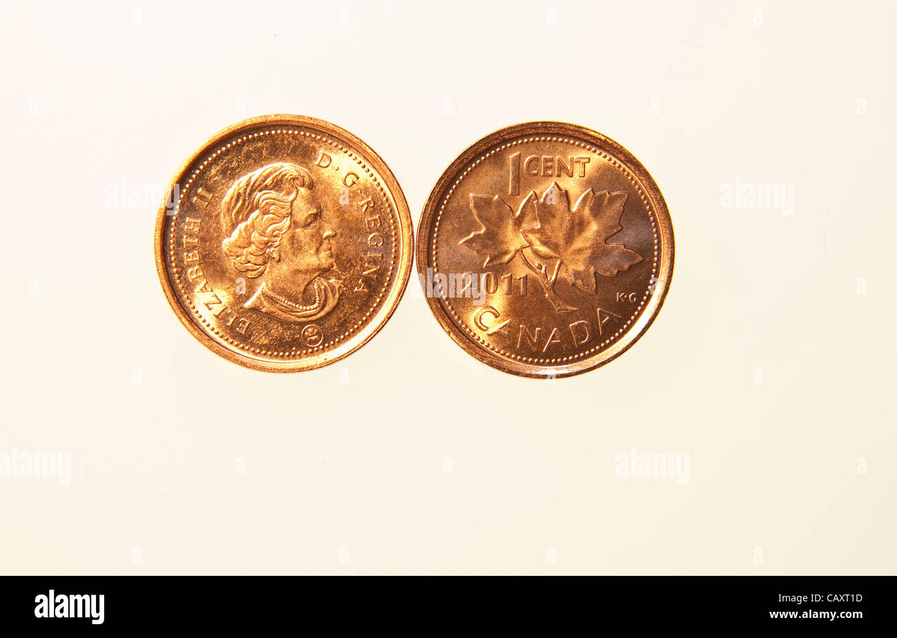 Ultimo Penny canadese fu coniata ieri ( 4 maggio 2012) in Canada poiché si tratta di introduzione nel 1858.Il Governo ha deciso di porre fine al penny. La produzione ha perso 11 milioni di un anno sul centesimo. Foto Stock