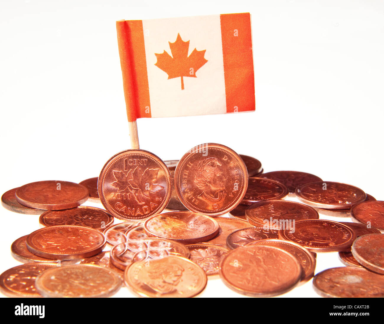 Ultimo Penny canadese fu coniata ieri ( 4 maggio 2012) in Canada poiché si tratta di introduzione nel 1858.Il Governo ha deciso di porre fine al penny. La produzione ha perso 11 milioni di un anno sul centesimo. Foto Stock