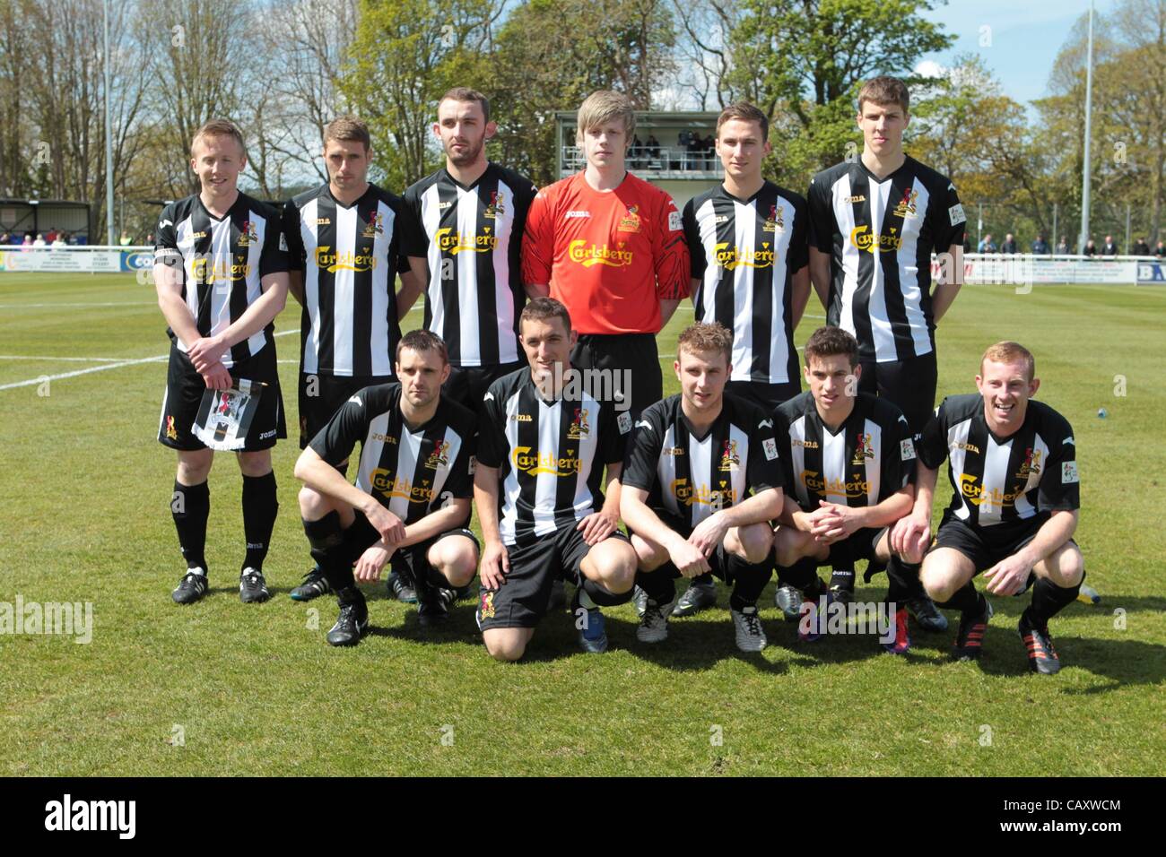 05.05.2012, Bangor, Galles. Cefn Druids FC v i nuovi Santi FC. Cefn Druids team per la Football Association of Wales Welsh Cup finale ha suonato presso la Bangor City FC Nantporth massa. Foto Stock