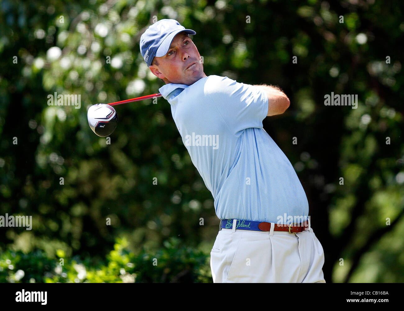 17.05.2012. Irving, Texas. Matt Kuchar sul primo tee durante il primo round di HP Byron Nelson Championship giocato a TPC Las Colinas Four Season Resort in Irving, TX. Foto Stock