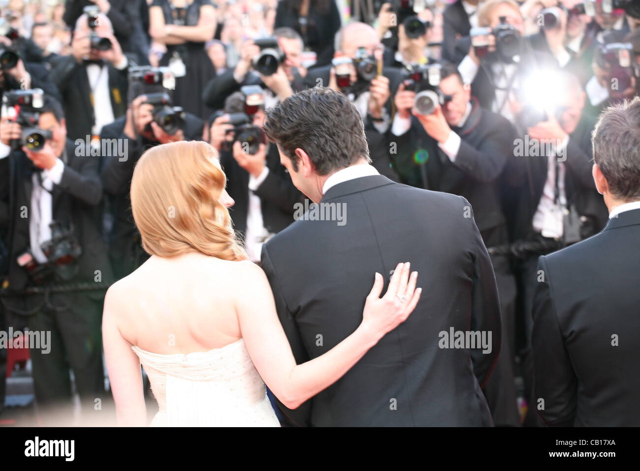 David Schwimmer e Jessica Chastain al gala screening Madagascar 3: Europa più voluto al sessantacinquesimo Festival del Cinema di Cannes. Venerdì 18 Maggio 2012 a Cannes Film Festival, Francia. Foto Stock