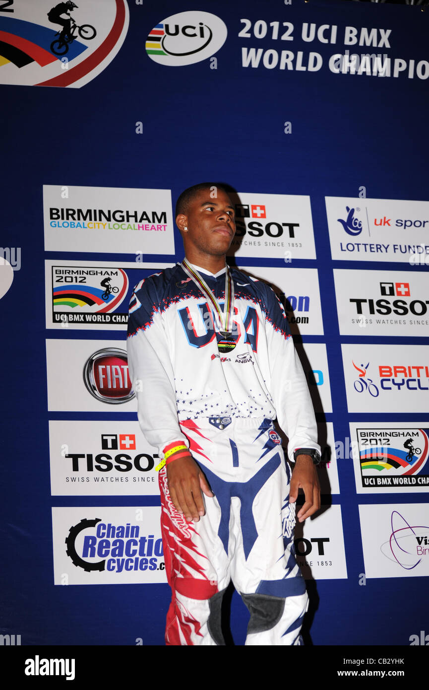 26.05.2012. Inghilterra, Birmingham, la National Indoor Arena. UCI BMX World Championships. Medaglia presentazioni presso l UCI BMX World Championships. Junior uomini. Maliek BLYNDLOSS 2 USA Foto Stock