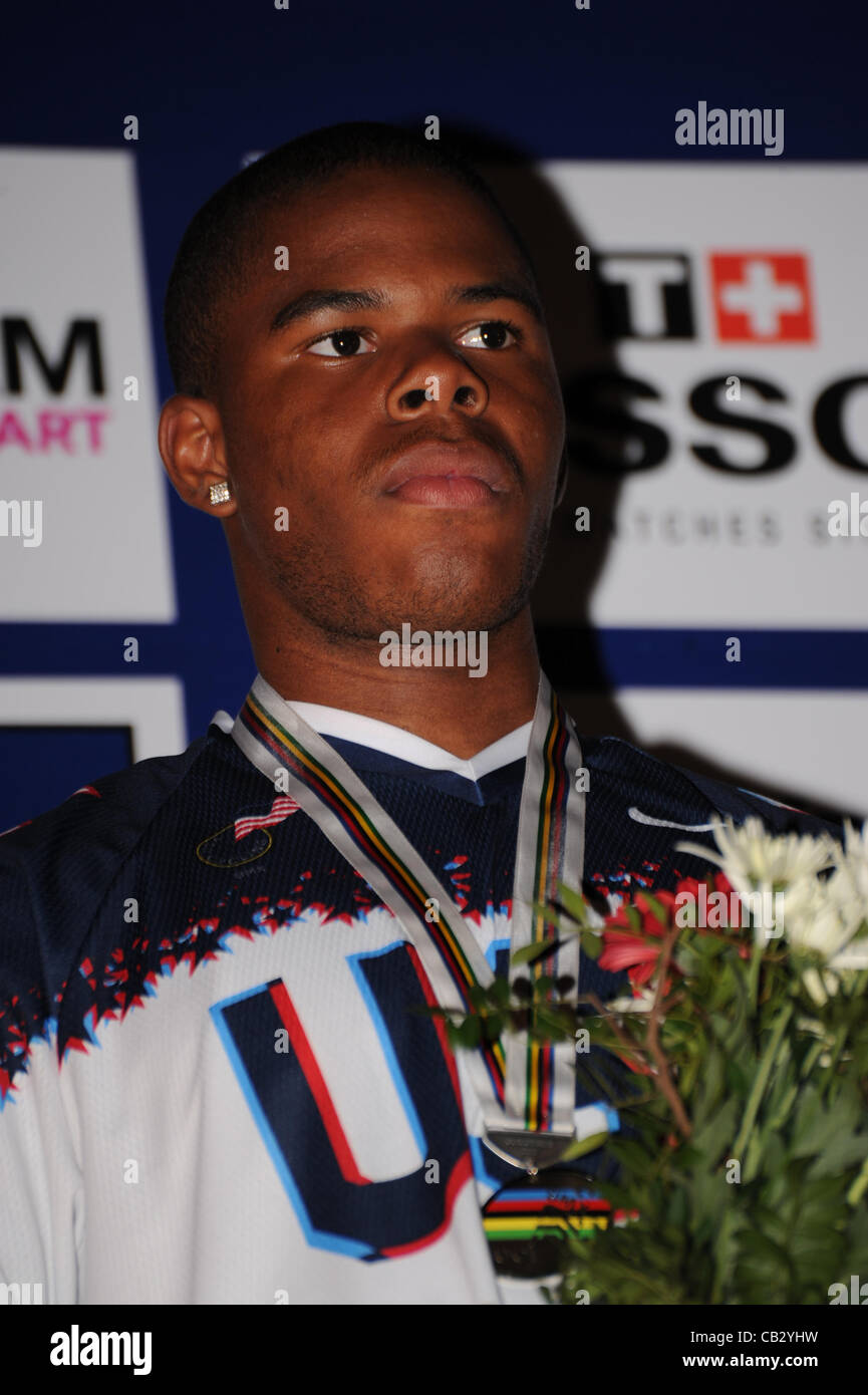 26.05.2012. Inghilterra, Birmingham, la National Indoor Arena. UCI BMX World Championships. Medaglia presentazioni presso l UCI BMX World Championships. Junior uomini. Maliek BLYNDLOSS 2 USA Foto Stock