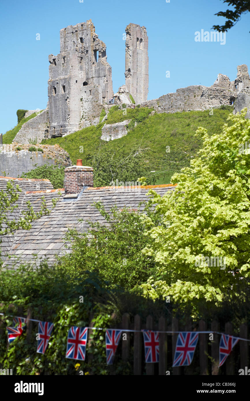 Corfe Castle, Regno Unito sabato 26 maggio 2012. Preparazione per la regina il Sessantesimo giubileo di diamante a Corfe Castle, DORSET REGNO UNITO Foto Stock