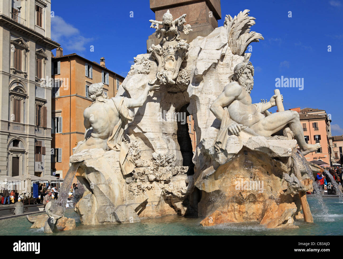 Roma, Piazza Navona, la Fontana dei Quattro Fiumi Foto Stock