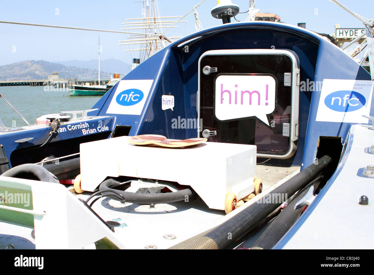 San Francisco - Bojangles - barca a remi che ha attraversato il Pacifico - Chris Martin e Mick Dawson. 189 giorni 10 ore 55 minuti. 5.000 miglia Choshi Giappone a San Francisco Foto Stock