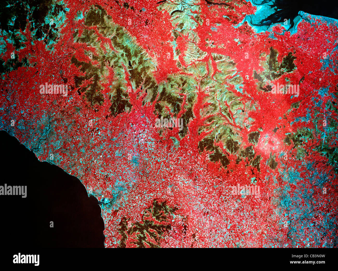 Immagini a infrarossi del Nord Inghilterra dallo spazio il falso colore Foto Stock