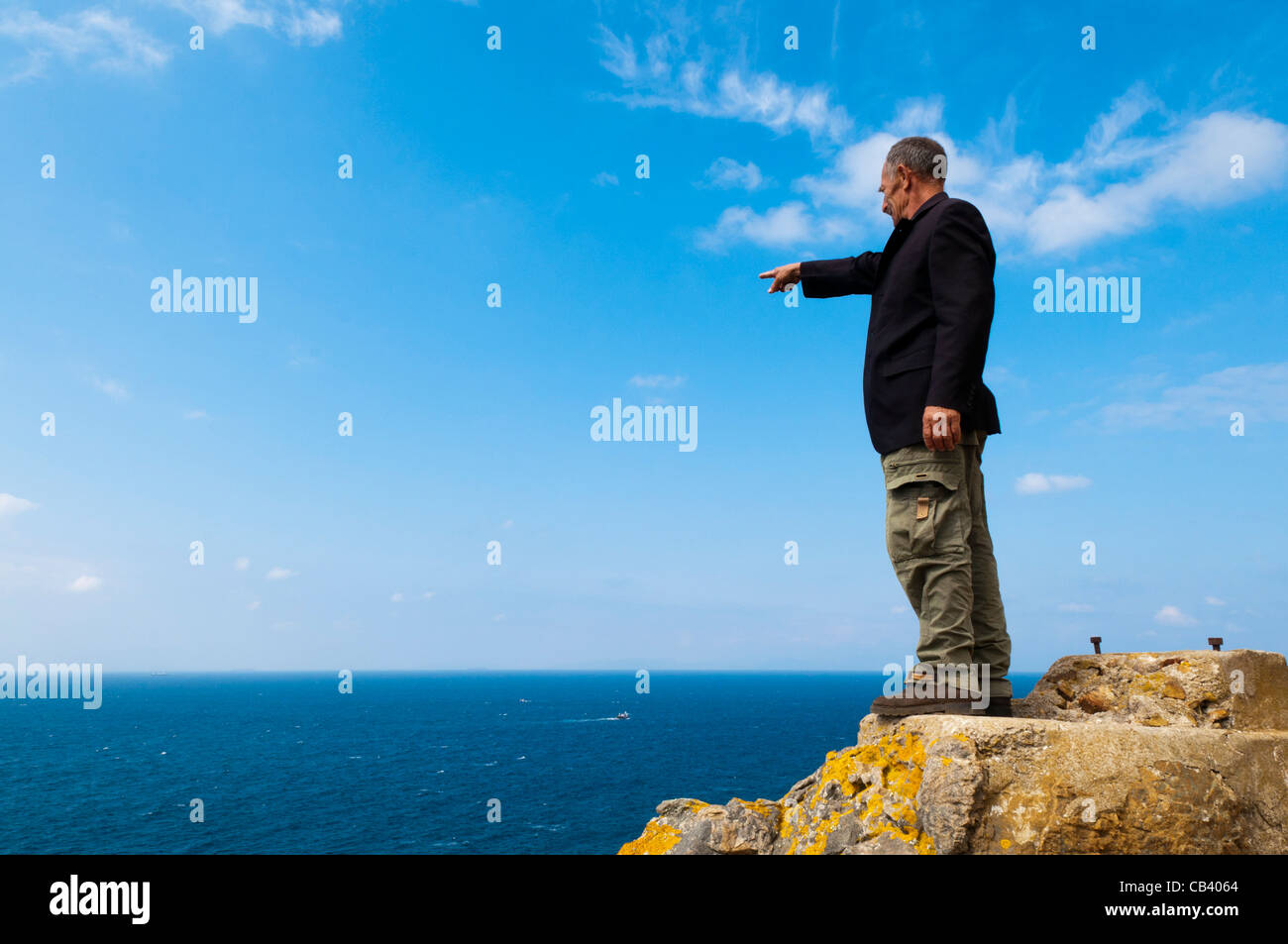 Cap Spartel, il punto dove il oceano Atlantico incontra il mare Mediterraneo , Tangeri, Marocco, Africa del Nord Foto Stock