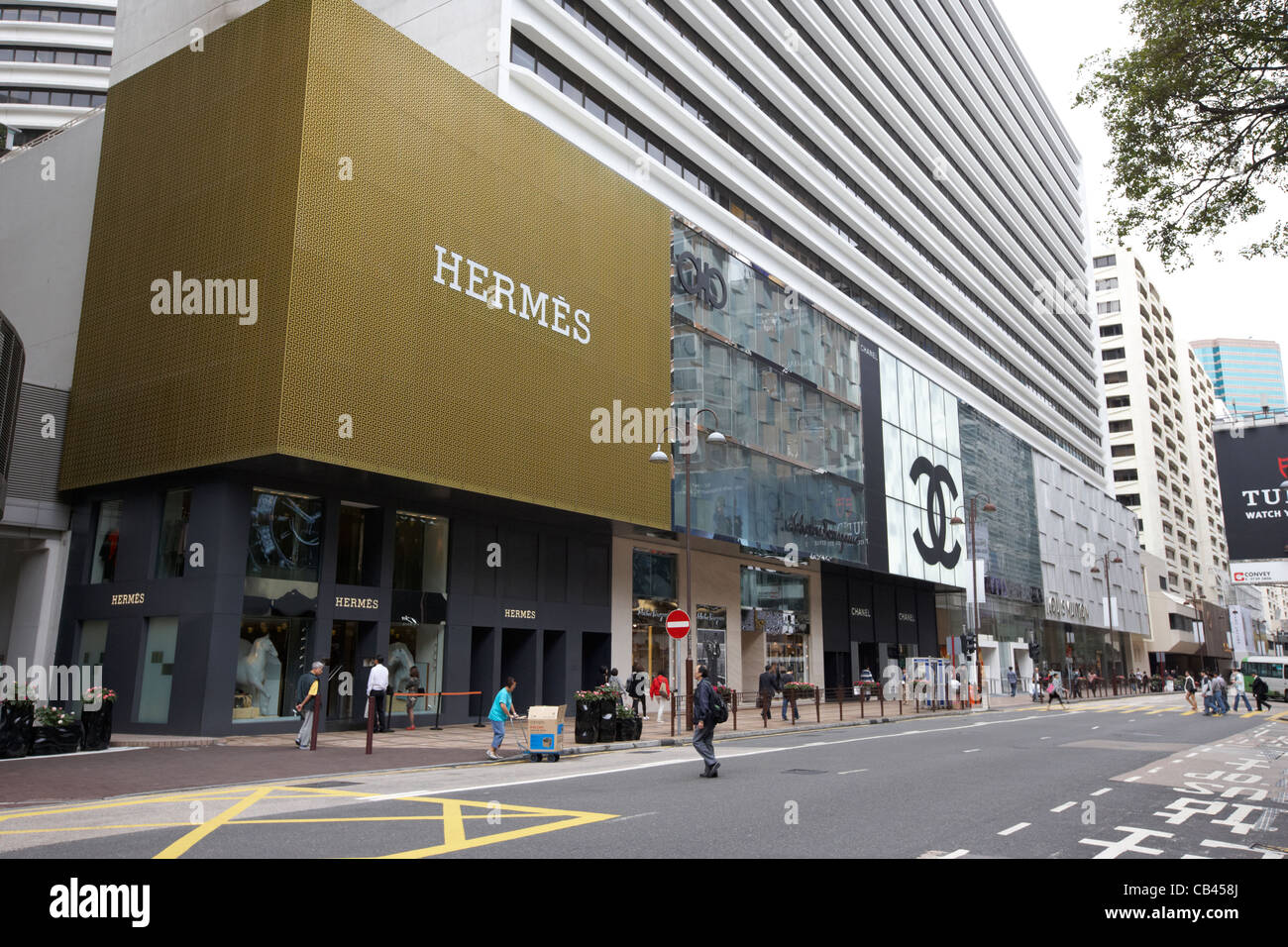 Canton Road lussuosi negozi esclusivi tra cui hermes chanel e Louis Vuitton Tsim Sha Tsui di Kowloon hong kong cina della RAS di Hong Kong Foto Stock