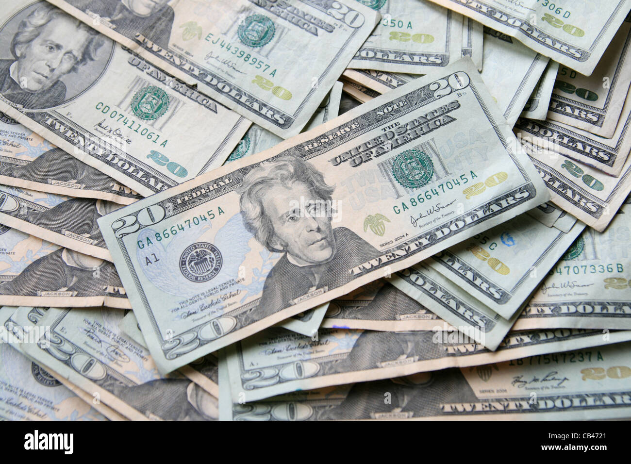 Sfondo di vecchi e nuovi venti dollari US fatture Foto Stock