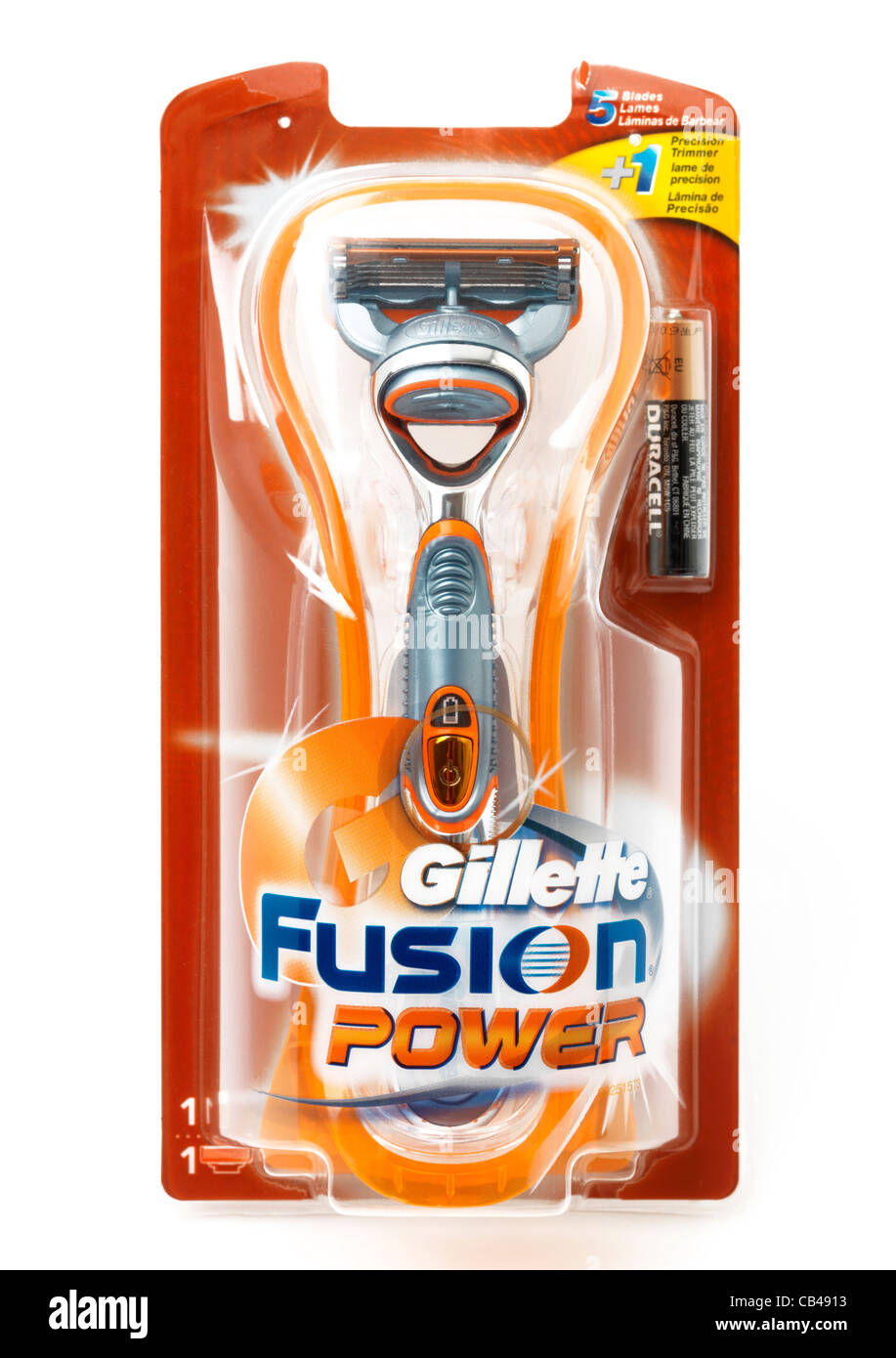 Gillette Fusion Power rasoio e la batteria nella confezione Foto Stock