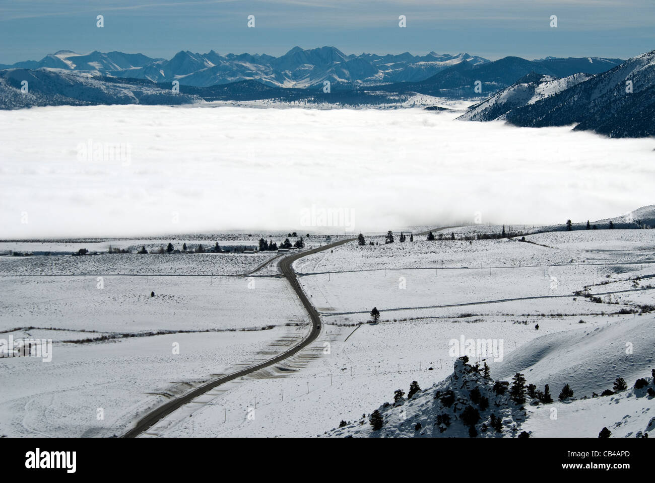 Mono lago in una nebbiosa mattina inverno autostrada 395 California USA Foto Stock