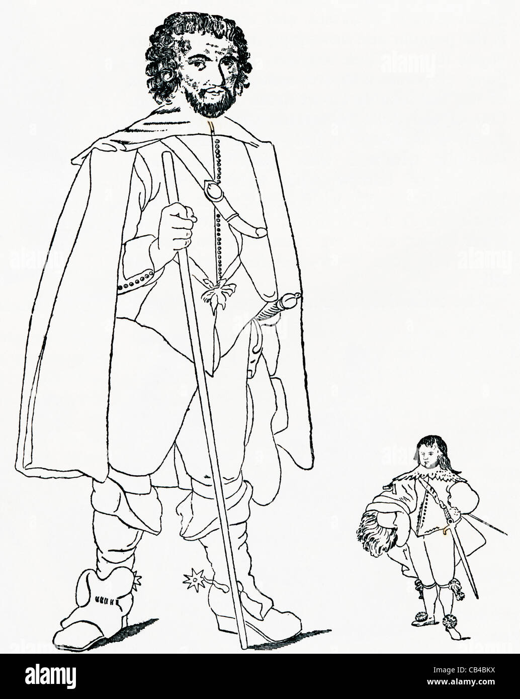 Walter Parsons, aka Staffordshire gigante con Sir Jeffrey Hudson famosa come "Queen's dwarf" e "Signore Minimus'. Foto Stock