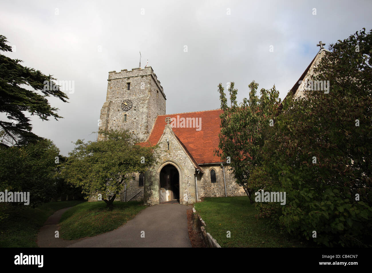 Santa Maria Vergine Chiesa Burpham South Downs West Sussex Foto Stock