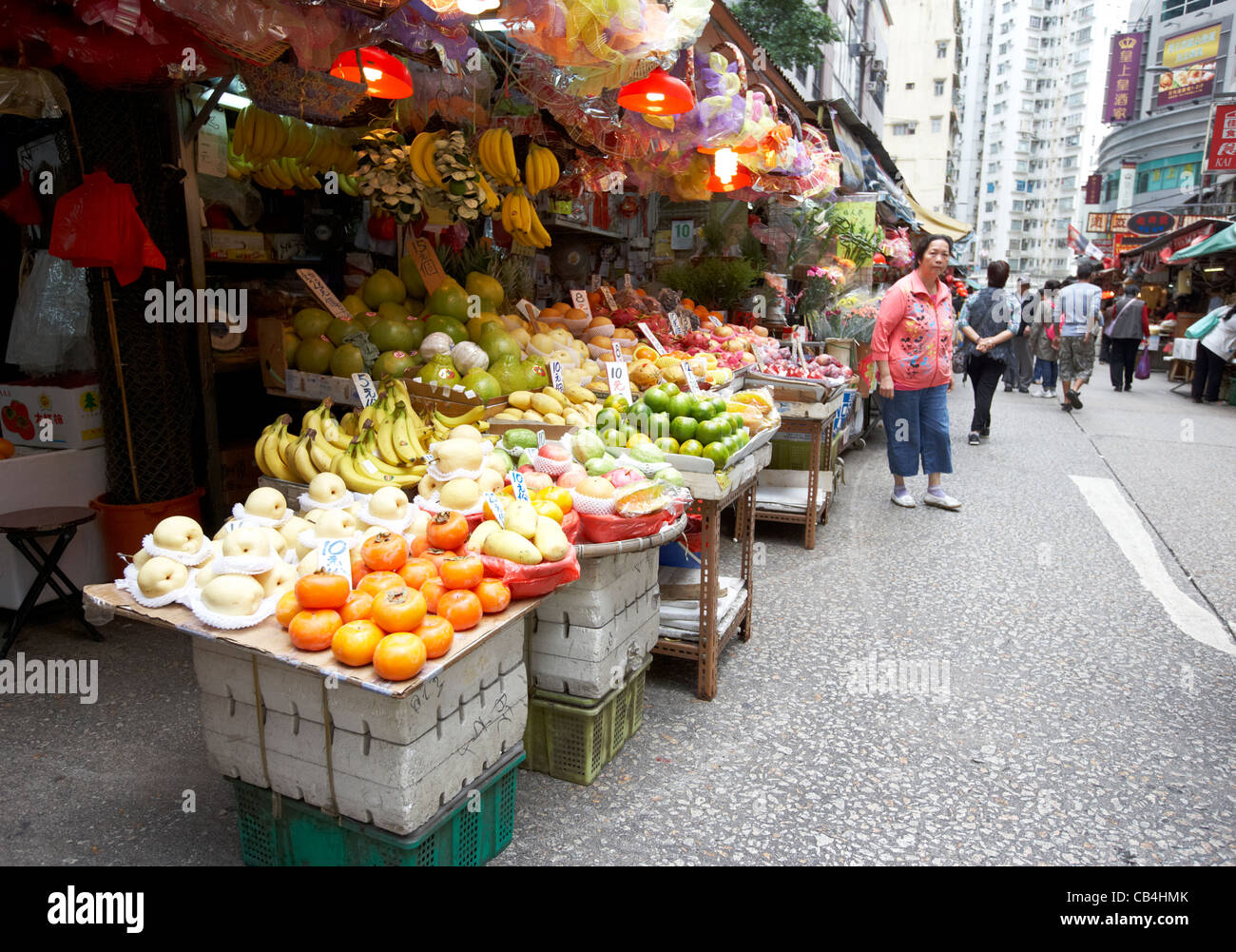 Frutta e verdura del mercato di strada in Mong Kok area di Kowloon hong kong cina Foto Stock