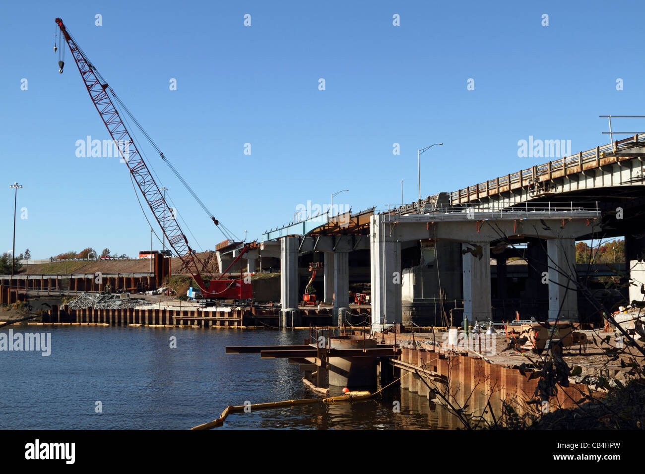 Itinerario 3 Costruzione del ponte sopra il fiume Passaic, Rutherford, New Jersey. Foto Stock