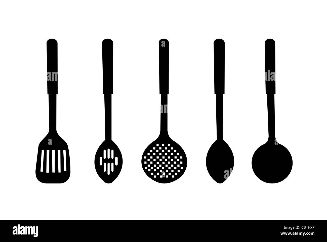 Illustrazione Vettoriale silhouette di articoli da cucina sono isolati su sfondo bianco Foto Stock