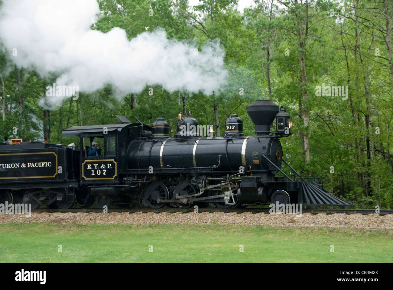 Locomotiva a vapore a Fort Edmonton Park, Edmonton, Alberta, Canada. Edmonton Yukon e ferrovia del Pacifico Foto Stock