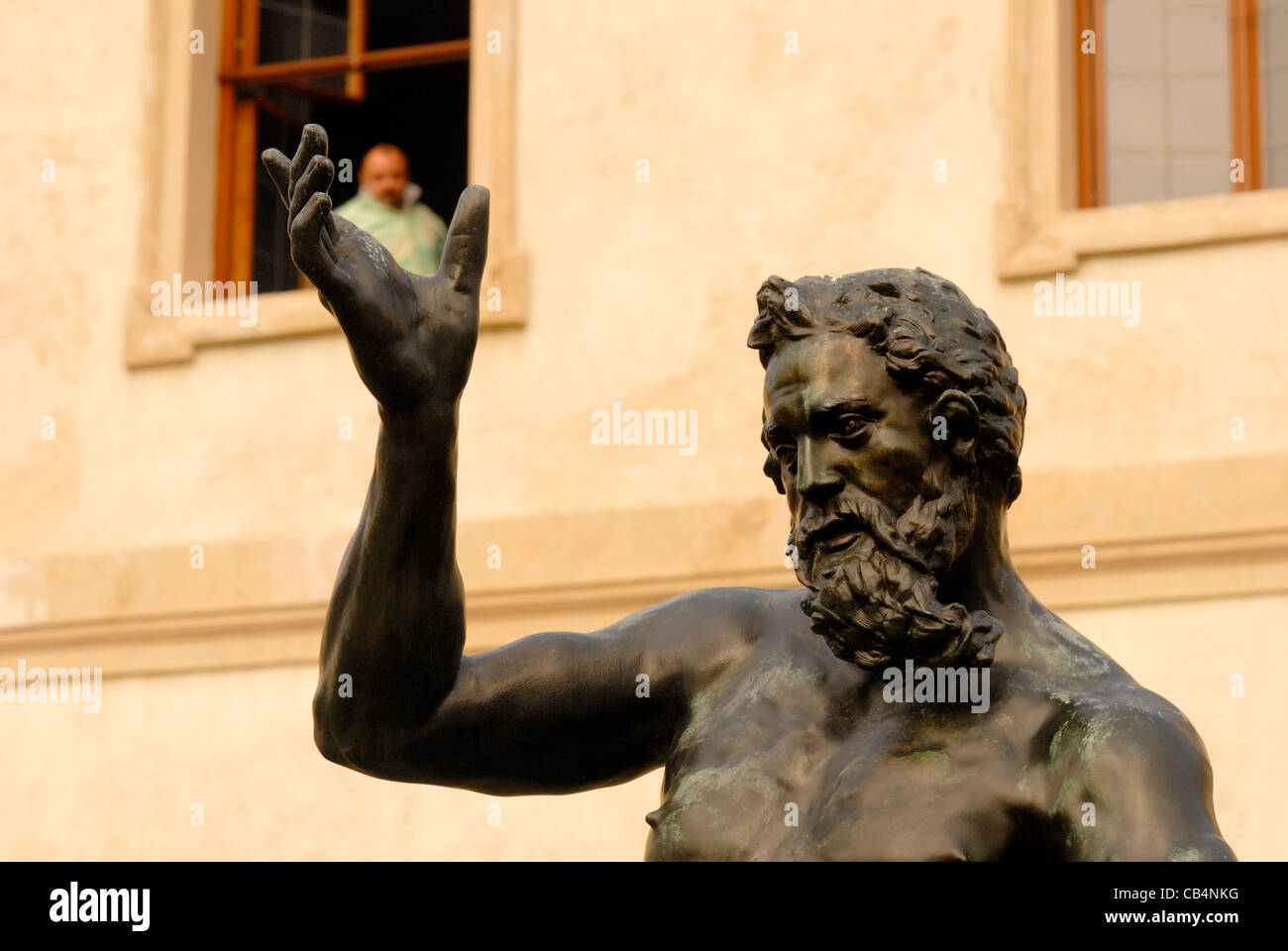 Praga, Repubblica Ceca. Giardini di Wallenstein / Valdstejnska zahrada. Statua in bronzo da Adriaen de Vries (1556-1626) Foto Stock