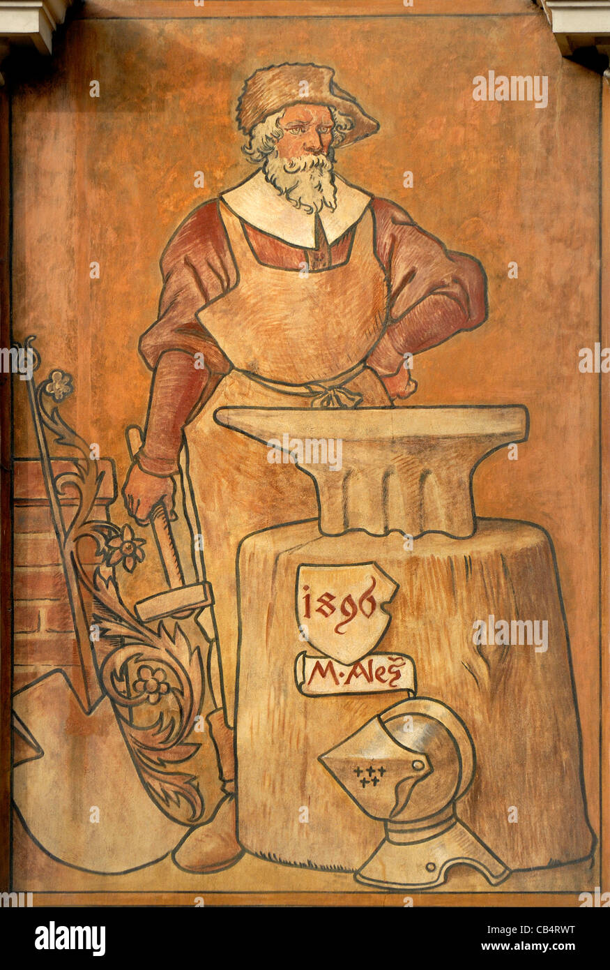 Praga, Repubblica Ceca. Male Namesti / 'Small Piazza". No.3 - V.J.Rott House. (1890 - originariamente ironmonger's) facciata dipinta Foto Stock