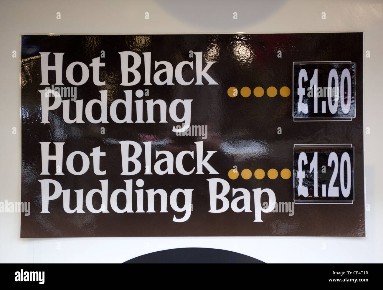 Black Pudding stallo a seppellire Market Foto Stock