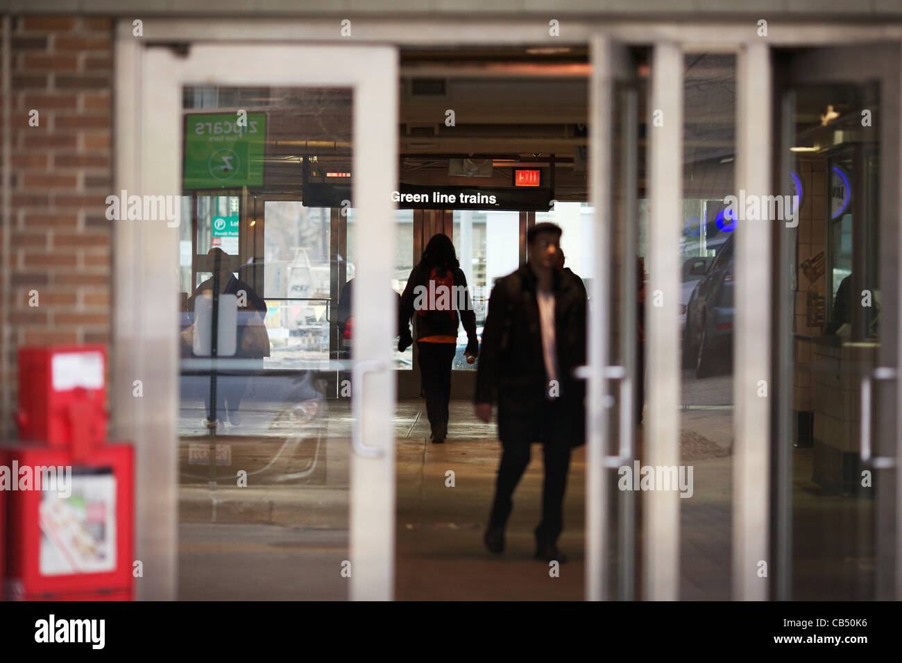 CTA combinato Linea Verde Rapid Transit e Metra commuter rail station. Foto Stock