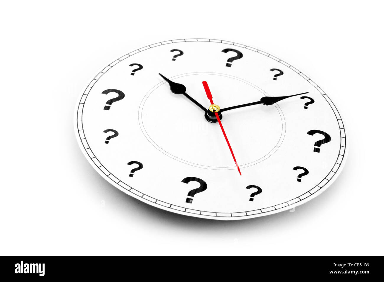 Punto interrogativo orologio, il concetto di tempo Foto Stock
