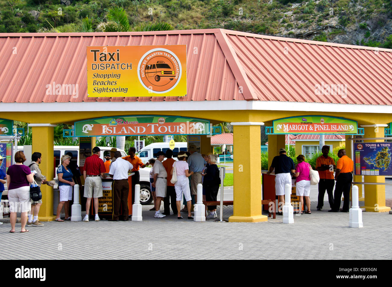 St Maarten cruise port taxi e tour area del raccoglitore Foto Stock