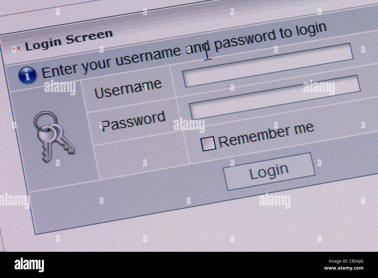 Un primo piano di un desktop finestra Schermata di login Foto Stock