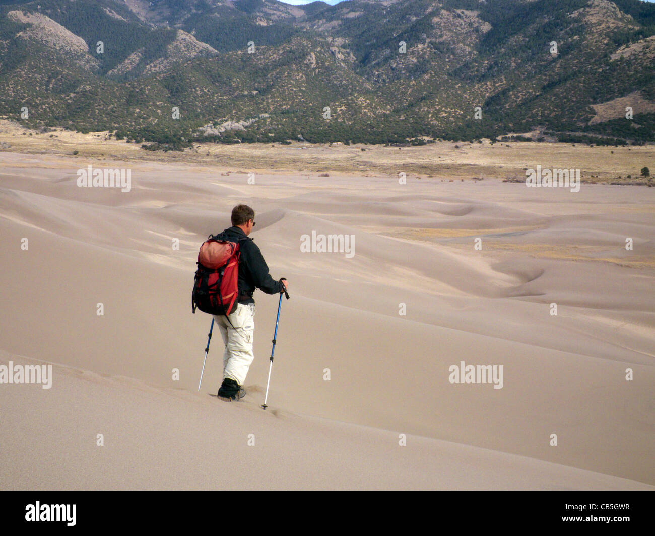 Mike Vining escursionismo dune grandi dune di sabbia N.P. Colorado USA Foto Stock