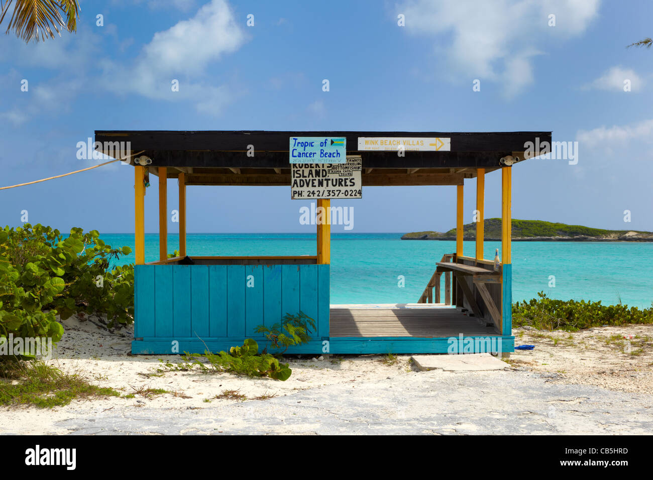 Tropico del Cancro Beach, Little Exuma Island, Bahamas, dei Caraibi Foto Stock