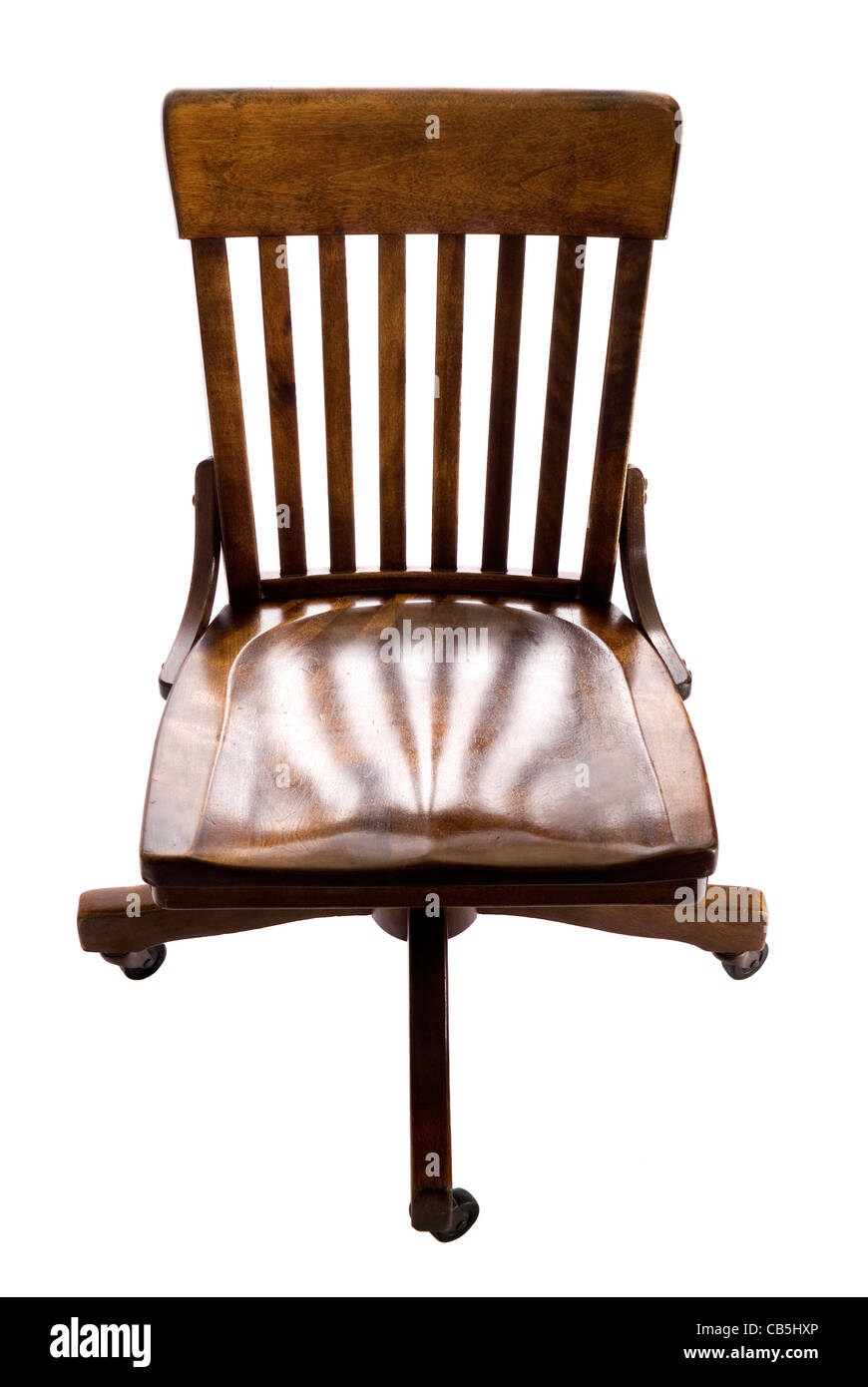 Rovere antico scrivania girevole sedia a ruote. Foto Stock