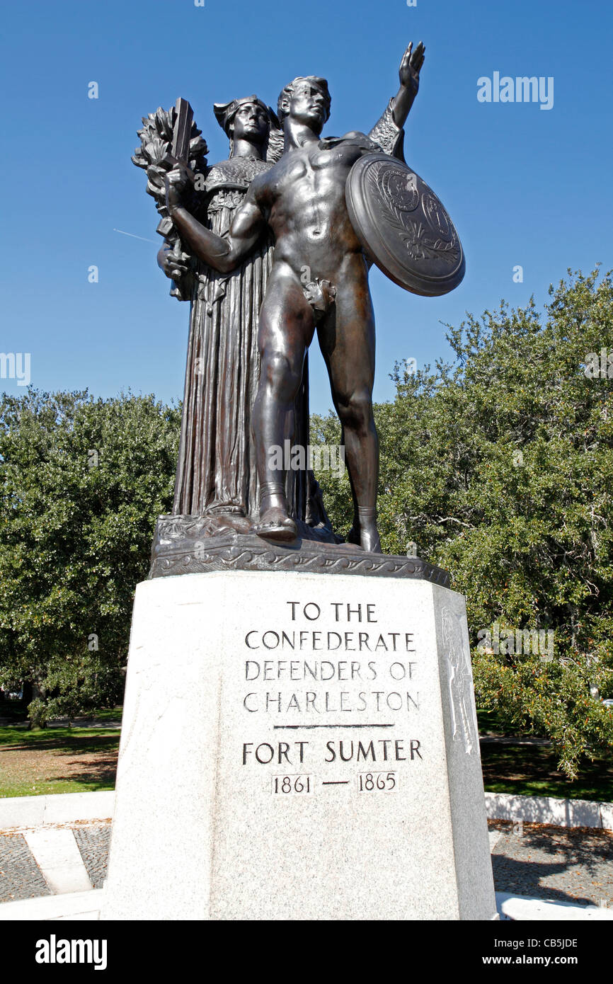 Statua dedicata ai difensori Confederati di Charleston, Carolina del Sud, Fort Sumter, USA GUERRA CIVILE 1861-1865 Foto Stock