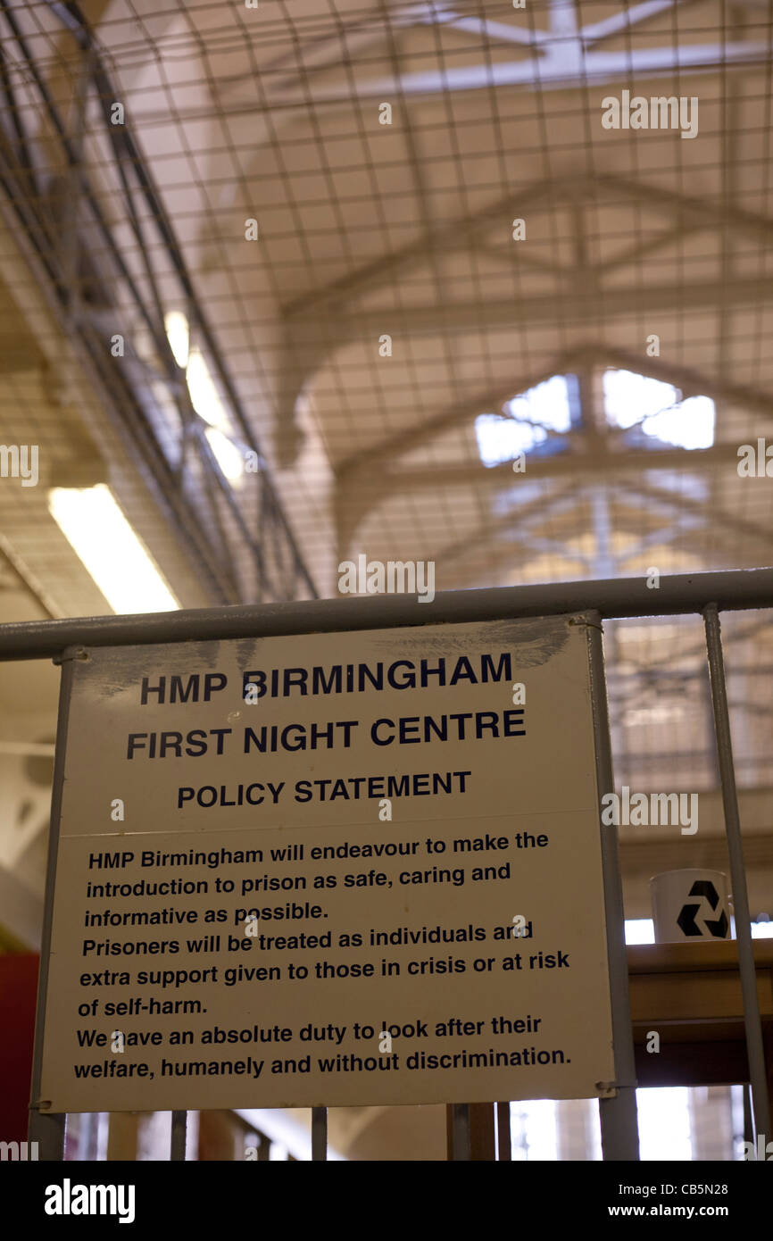 HMP Birmingham prima notte segno centrale Foto Stock