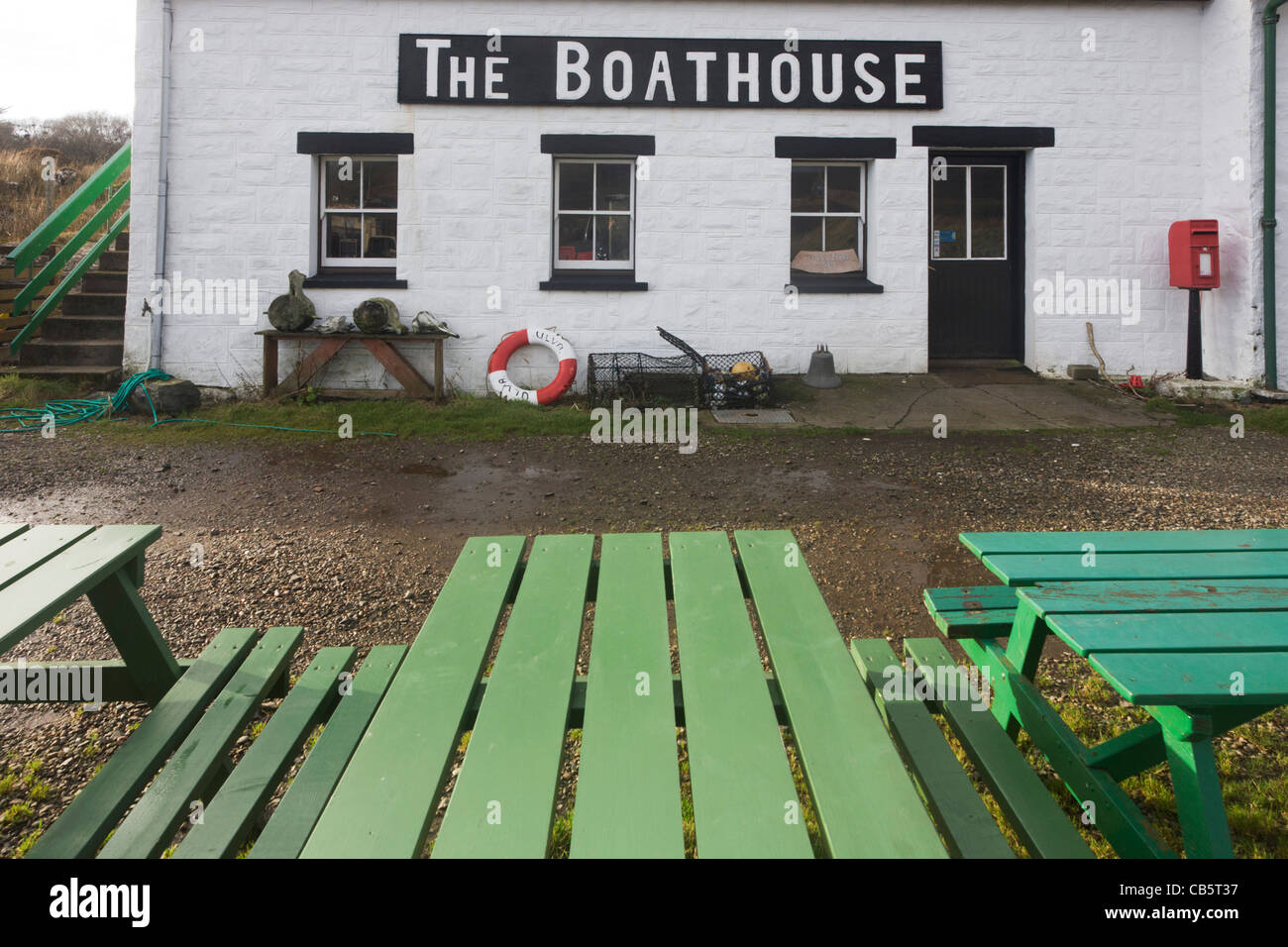 Il Boathouse su Ulva, Isle of Mull, Scozia. Foto Stock