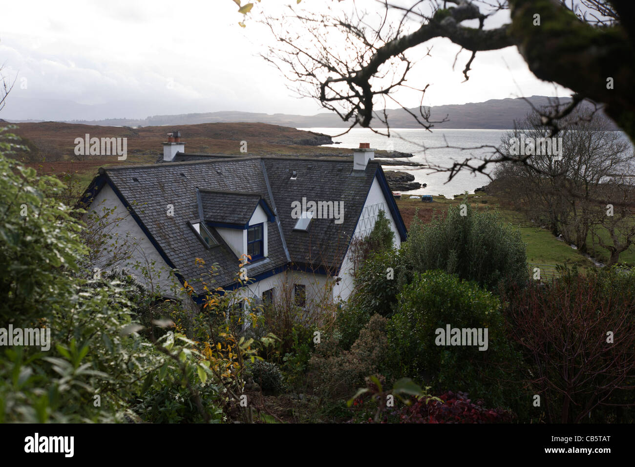 Labbro na Cloiche, un giardino negozio di arti e letto matrimoniale + colazione cottage gestito da Lucy McKenzie, nei pressi di Ulva traghetto, Isle of Mull, Scozia. Foto Stock