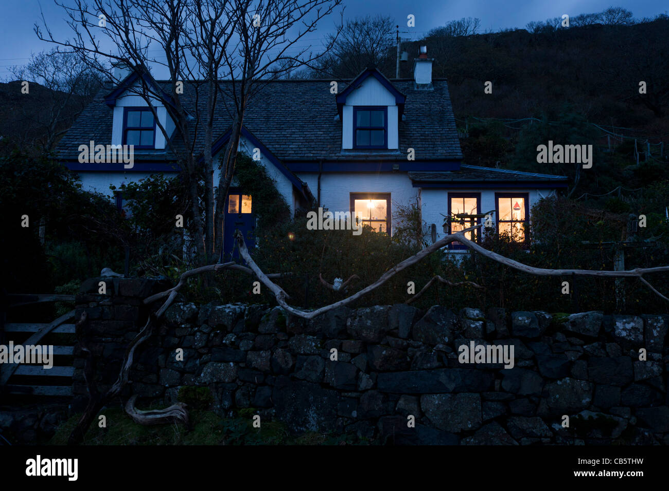 Labbro na Cloiche, un giardino negozio di arti e letto matrimoniale + colazione cottage gestito da Lucy McKenzie, nei pressi di Ulva traghetto, Isle of Mull, Scozia. Foto Stock