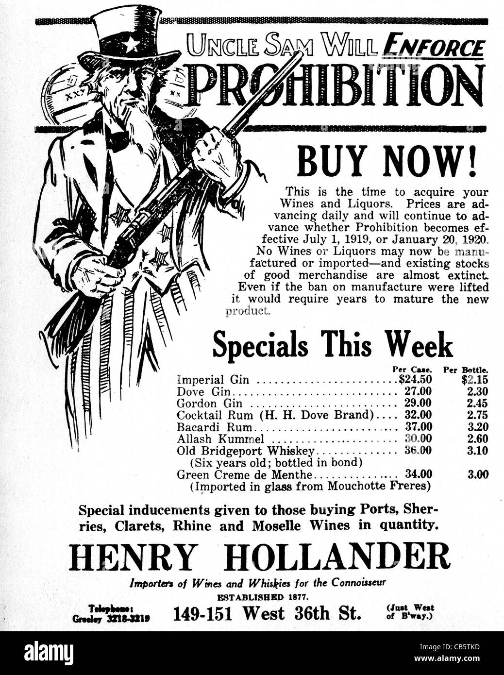 Divieto negli USA Magazine annuncio pubblicitario dal 1919 invitando i bevitori di scorta prima normativa è emanata Foto Stock