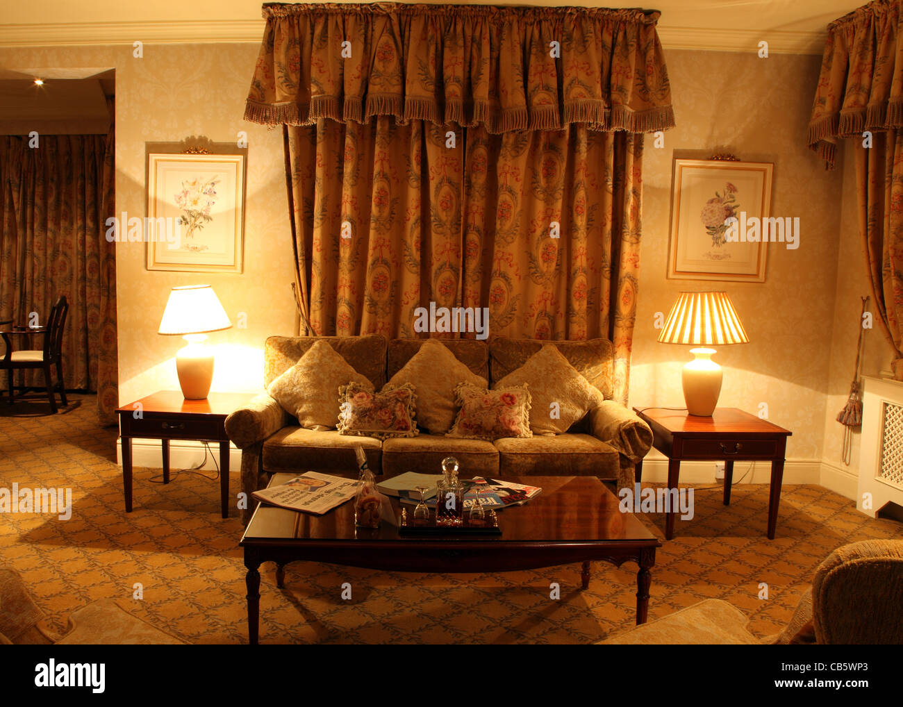 Suite la stanza di seduta in Ashford Castle, membro di Leading Hotels of the World, Cong, Co. Mayo, Irlanda Foto Stock