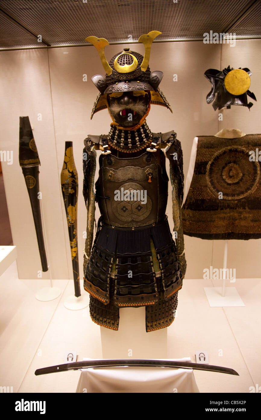 Il guerriero Giapponese mostra al Museo Britannico Foto Stock