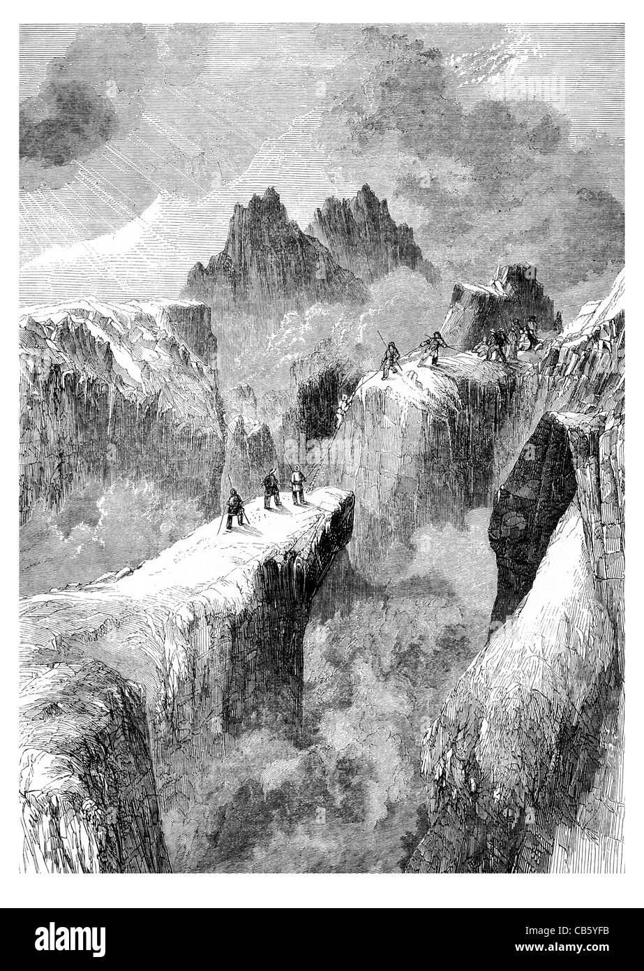 Mont Blanc crepaccio sul ghiacciaio delle Alpi di rottura Francia Europa piccozza salita iniziale scalatore arrampicata neve freddo inverno il congelamento Foto Stock