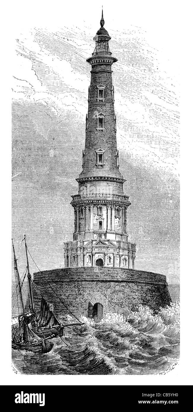 Cordouan lighthouse estuario Gironde Francia costa costiera tempesta oceano onde che si infrangono le navi di spedizione nave capolavoro del Rinascimento Foto Stock