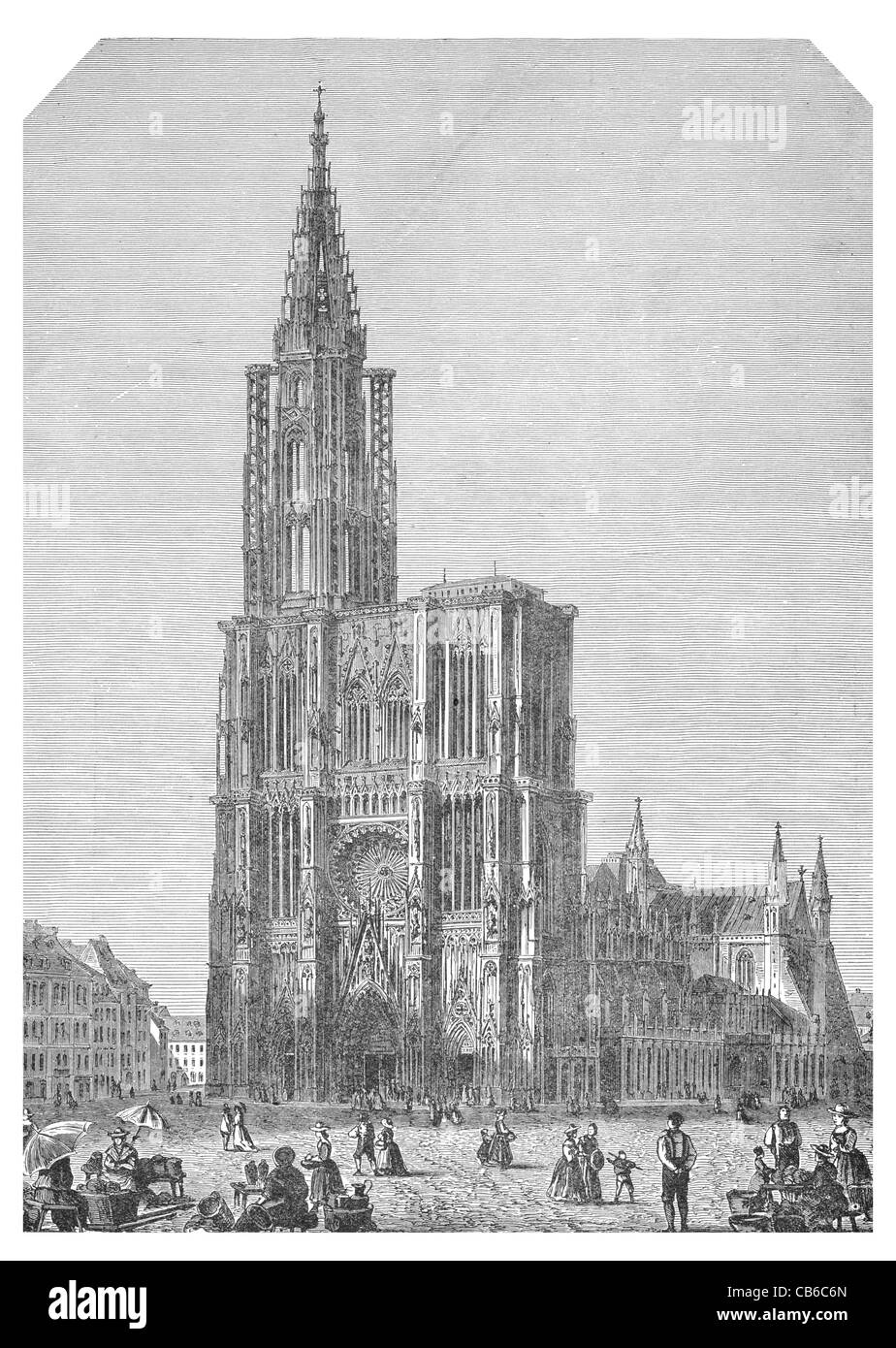 Strasburgo piazza della cattedrale di Nostra Signora di Notre Dame Alsace Francia architettura torre in pietra guglia di religione cristiana il culto di arco Foto Stock