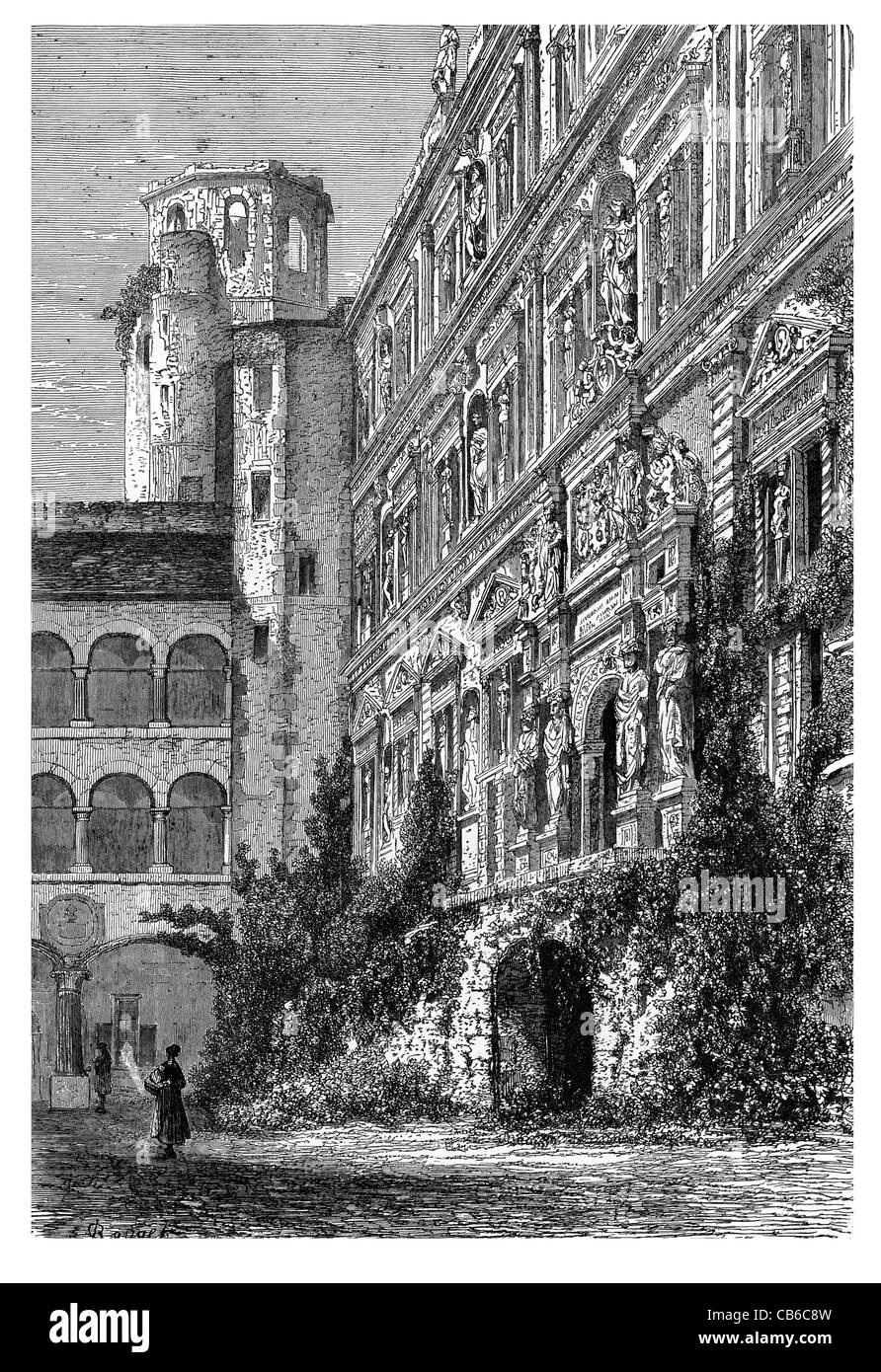 Palazzo di Otho Henri a Heidelberg palazzo gotico rinascimentale Europa grand arcuata cortile arco Foto Stock